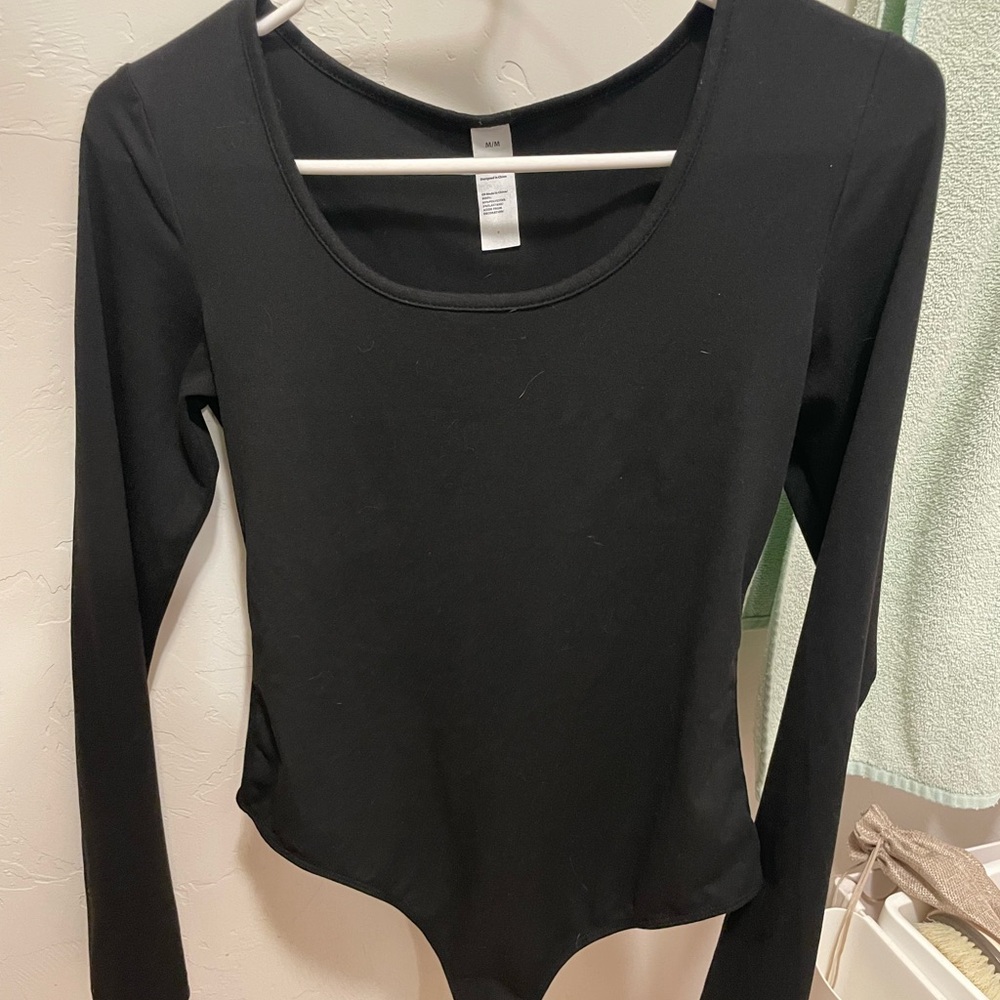 Black Long Sleeve Scoop Neck Bodysuit